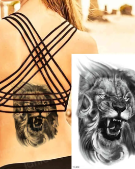 Tatuaż z lwem odważny czarno biały