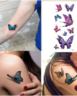 Mały tatuaż z motylkami kolorowymi komplet