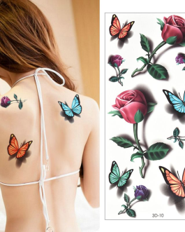 Mały tatuaż z motylkami kolorowymi kwiatki róże