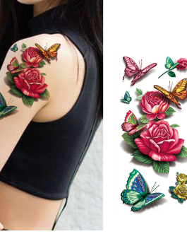 Tatuaż z motylkami i różami zestaw