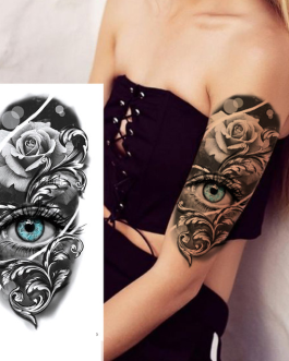 Damski tatuaż na rękę z kwiatami okiem roża