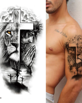 Tatuaż z Jezusem lwem krzyż religijny wyjątkowy