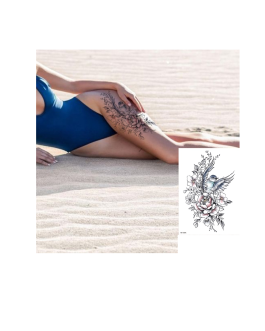 Damski tatuaż z różami kwiaty ptak koliber