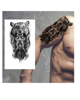 Tatuaż z wikingiem tygrysem mocny męski wzór