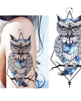 Tatuaż z sową niebieska