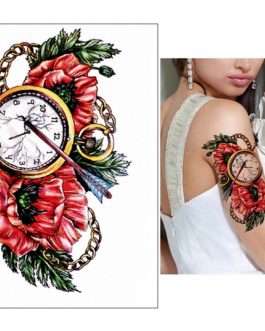Tatuaż zegar kwiaty kobiecy delikatny