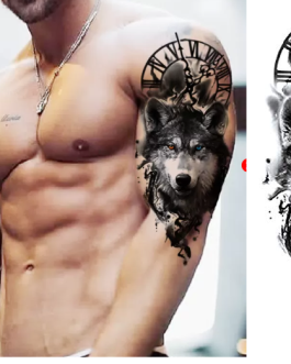 Tatuaż z wilkiem zegarem przemijanie