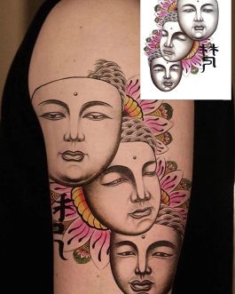 Tatuaż azjatycki kolorowy maski