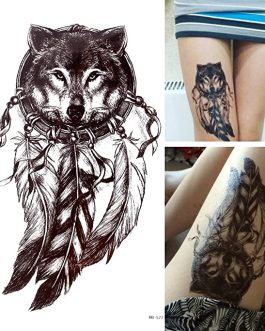 Tatuaż z wilkiem łapacz snów