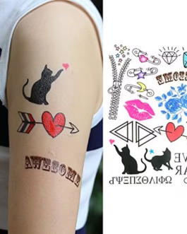 Zestaw małych tatuaży dla dzieci kotek napisy diamenty