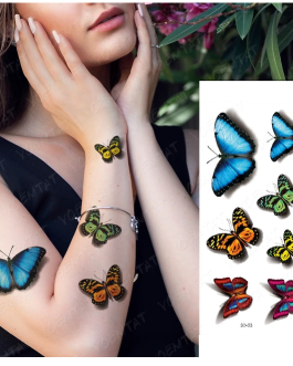 Mały tatuaż z motylkami kolorowymi komplet na nadgarstek