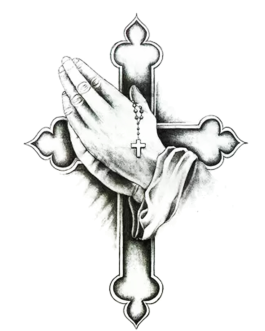 Tatuaż krzyżem różańcem dłonie modlące się