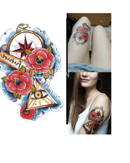 Tatuaż oko opatrzności róże kompas
