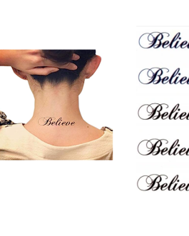 Tatuaż z napisem Believe wierzyć symboliczny