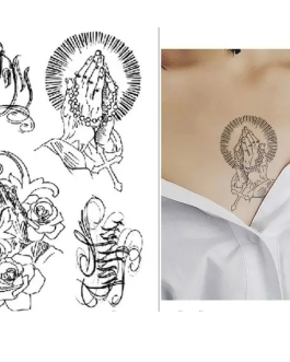 Tatuaż religijny różaniec na szyję rękę